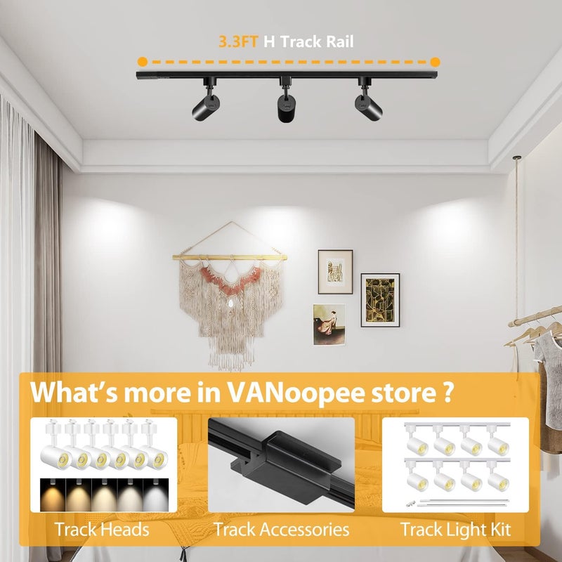 VANoopee مجموعة قضبان إضاءة H، 3.3 قدم قضبان نوع H سوداء مع أغطية نهائية، متوافقة مع نظام القضبان H أحادي الدائرة 120 فولت وموصل القضبان H، لرؤوس إضاءة LED على القضبان H - Image 4